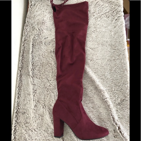 Vino Red over the knee block heel back tie boot - Picture 7 of 7